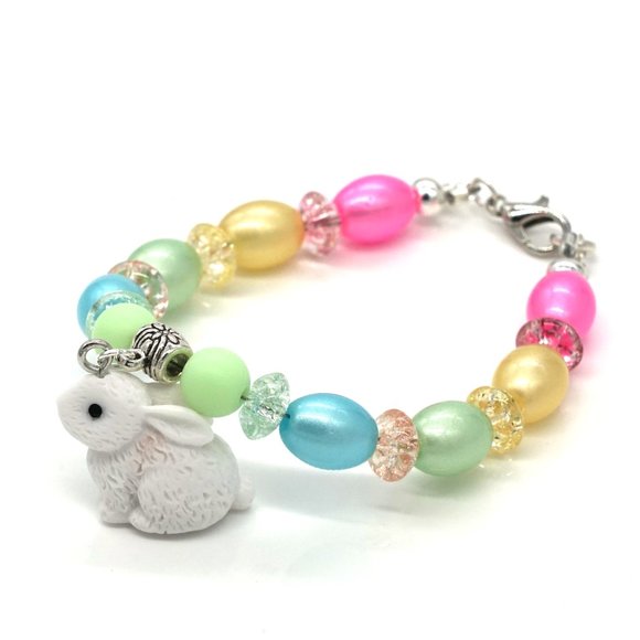 Bracelet with Easter and spring time theme with rabbit charm. - Picture 2 of 2